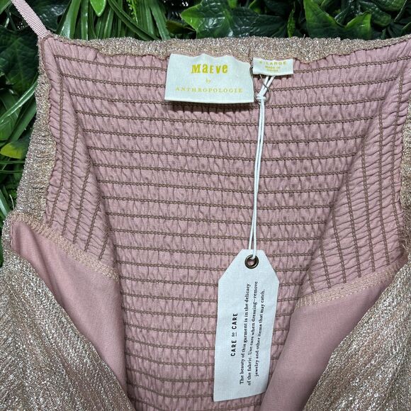ANTHROPOLOGIE MAEVE Top Women XL Pink Ruffle Strapless Metallic Tube Top 2384‎ - Picture 4 of 6